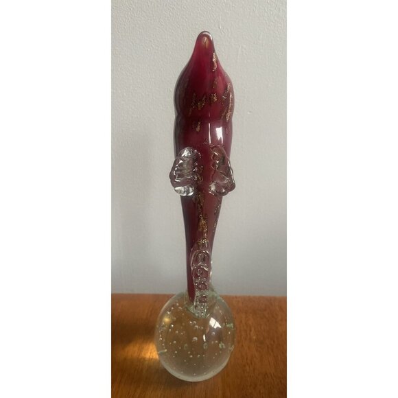MURANO GOLD FLECK RED GLASS LARGE SEAHORSE SCULPTURE BUBBLE BULLICANTE 11" - Picture 4 of 11
